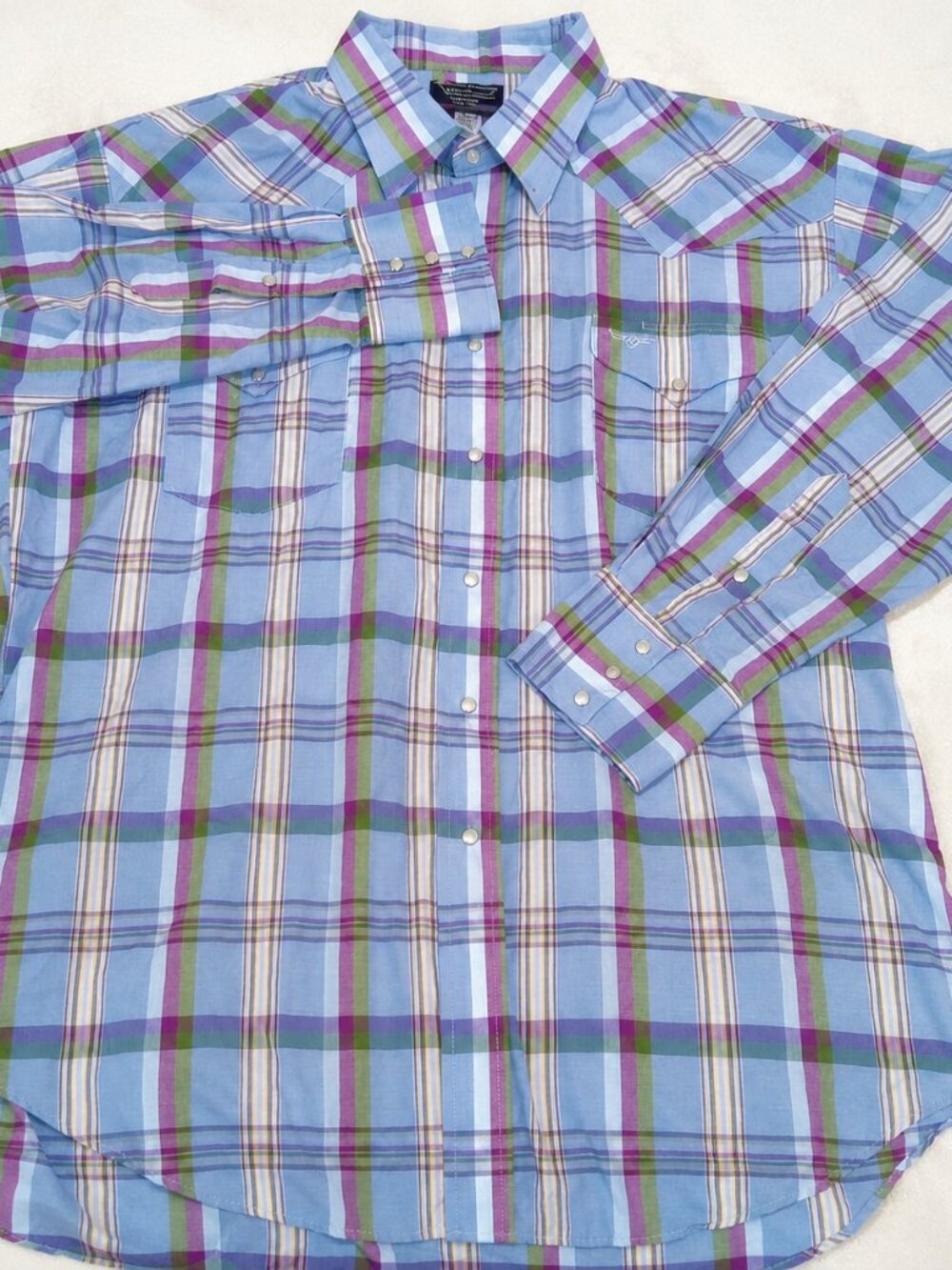 Vintage Flying R Ranchwear Shirt Mens 18/34 Western Plaid Ruddock Pearl Snap